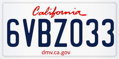 CA license plate 6VBZ033