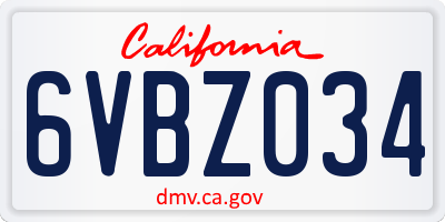 CA license plate 6VBZ034