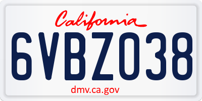 CA license plate 6VBZ038