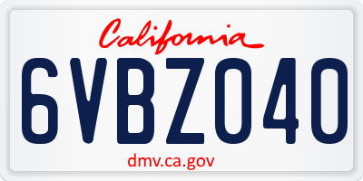 CA license plate 6VBZ040