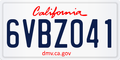 CA license plate 6VBZ041