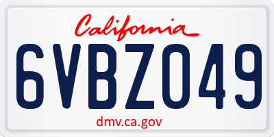 CA license plate 6VBZ049
