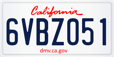 CA license plate 6VBZ051
