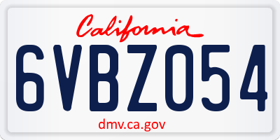 CA license plate 6VBZ054