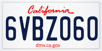 CA license plate 6VBZ060