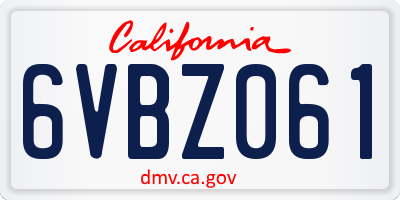 CA license plate 6VBZ061