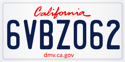 CA license plate 6VBZ062