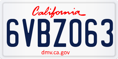 CA license plate 6VBZ063