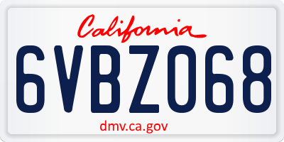 CA license plate 6VBZ068