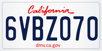 CA license plate 6VBZ070