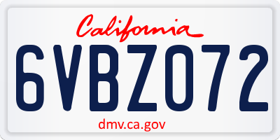 CA license plate 6VBZ072