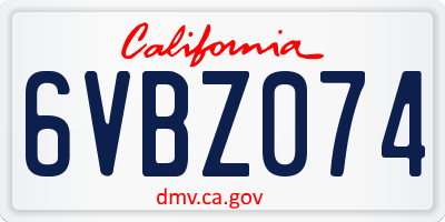 CA license plate 6VBZ074