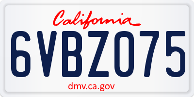 CA license plate 6VBZ075