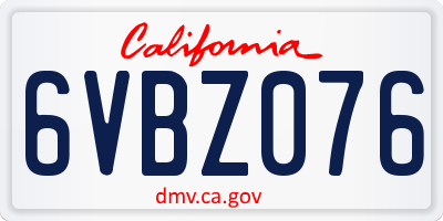 CA license plate 6VBZ076