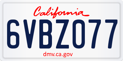 CA license plate 6VBZ077