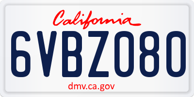 CA license plate 6VBZ080