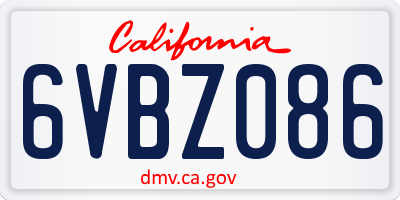 CA license plate 6VBZ086