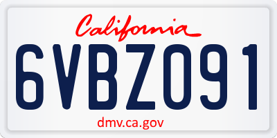 CA license plate 6VBZ091