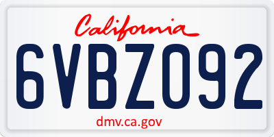 CA license plate 6VBZ092