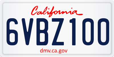 CA license plate 6VBZ100