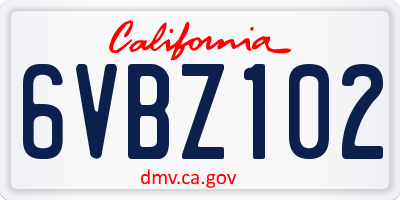 CA license plate 6VBZ102