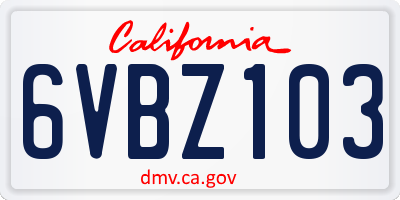 CA license plate 6VBZ103