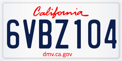 CA license plate 6VBZ104