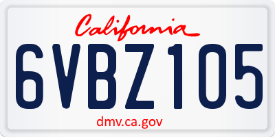 CA license plate 6VBZ105