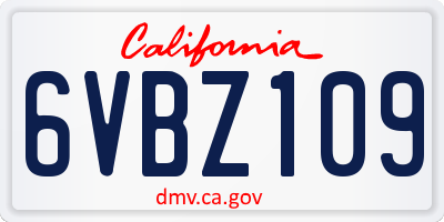 CA license plate 6VBZ109