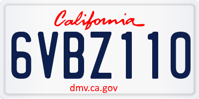 CA license plate 6VBZ110