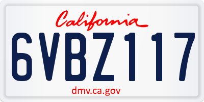 CA license plate 6VBZ117