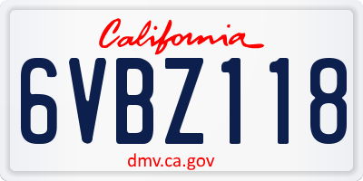 CA license plate 6VBZ118