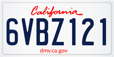 CA license plate 6VBZ121