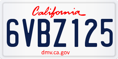 CA license plate 6VBZ125