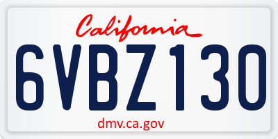 CA license plate 6VBZ130