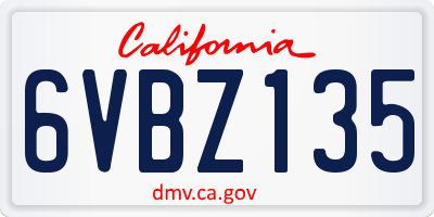 CA license plate 6VBZ135