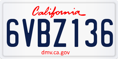 CA license plate 6VBZ136