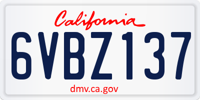 CA license plate 6VBZ137