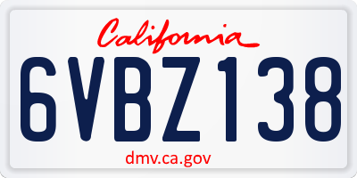 CA license plate 6VBZ138