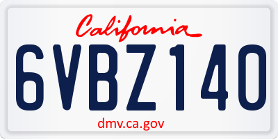CA license plate 6VBZ140