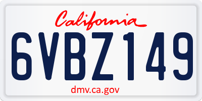 CA license plate 6VBZ149
