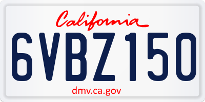 CA license plate 6VBZ150