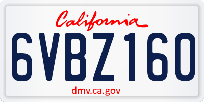 CA license plate 6VBZ160