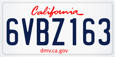 CA license plate 6VBZ163