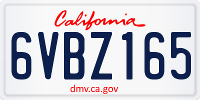 CA license plate 6VBZ165