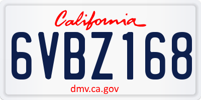 CA license plate 6VBZ168