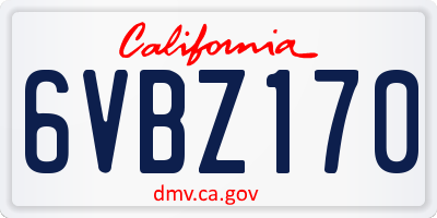 CA license plate 6VBZ170