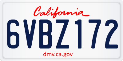 CA license plate 6VBZ172