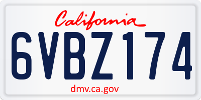 CA license plate 6VBZ174