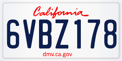 CA license plate 6VBZ178